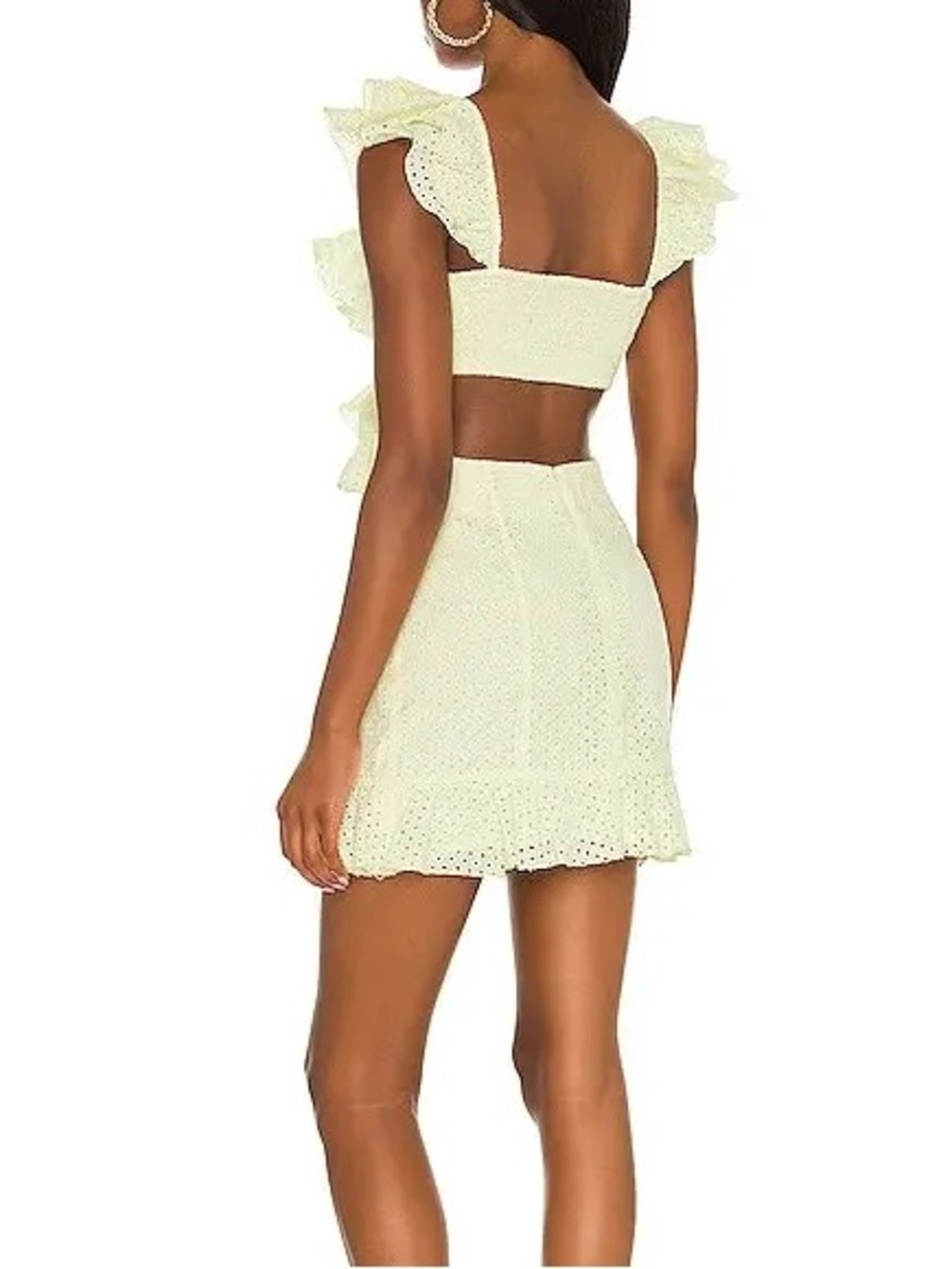 MAJORELLE Spencer Mini Ruffle Eyelet Yellow Dress Small - Picture 2 of 10